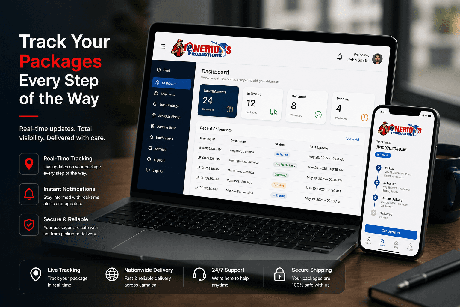 Janerio's package tracking dashboard